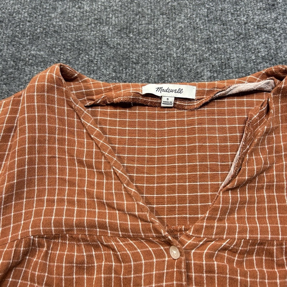 Madewell Veranda Plaid Top Bell Sleeve Button Front Womens Small Autumn - Picture 2 of 7